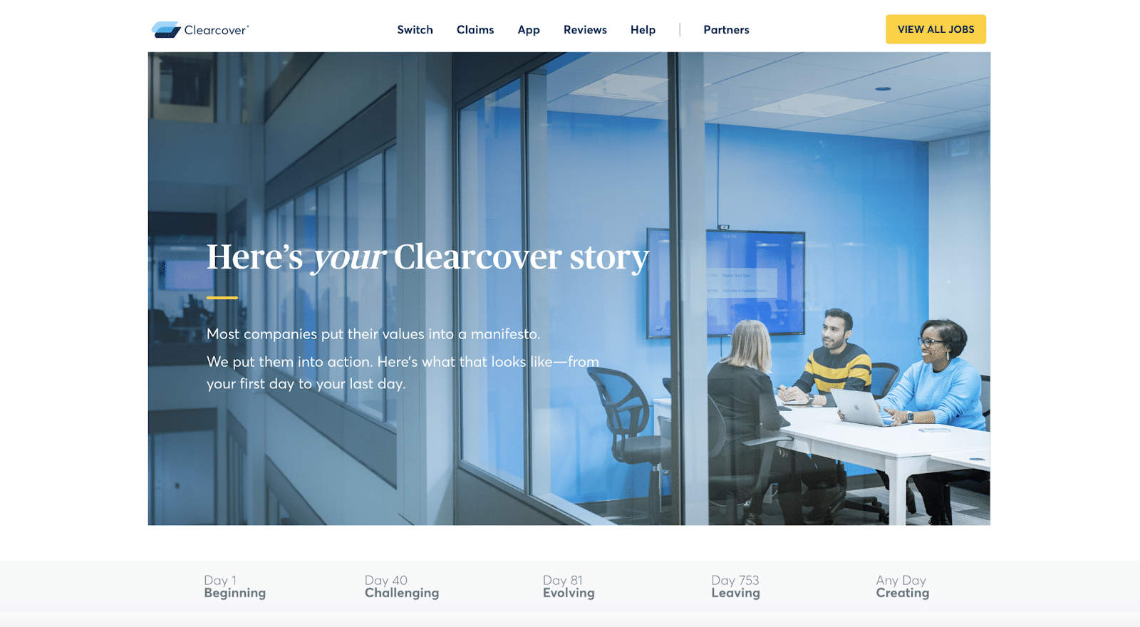Clearcover lädt neue Mitarbeiter dazu ein, ihre eigene Geschichte aufzuzeichnen.