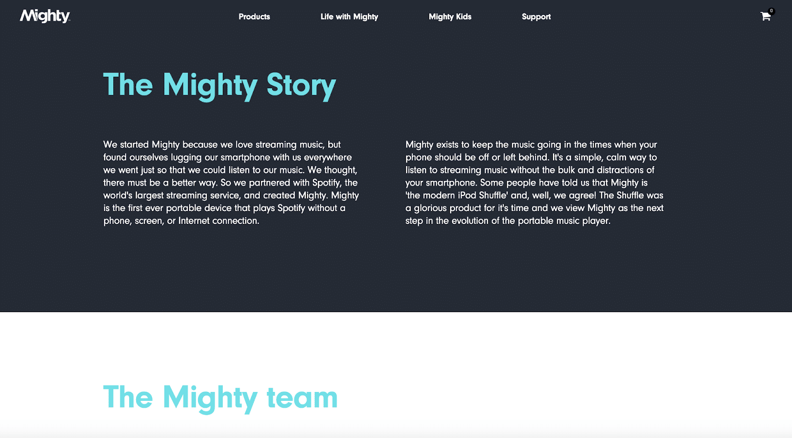 Page À propos de nous de Mighty Audio.