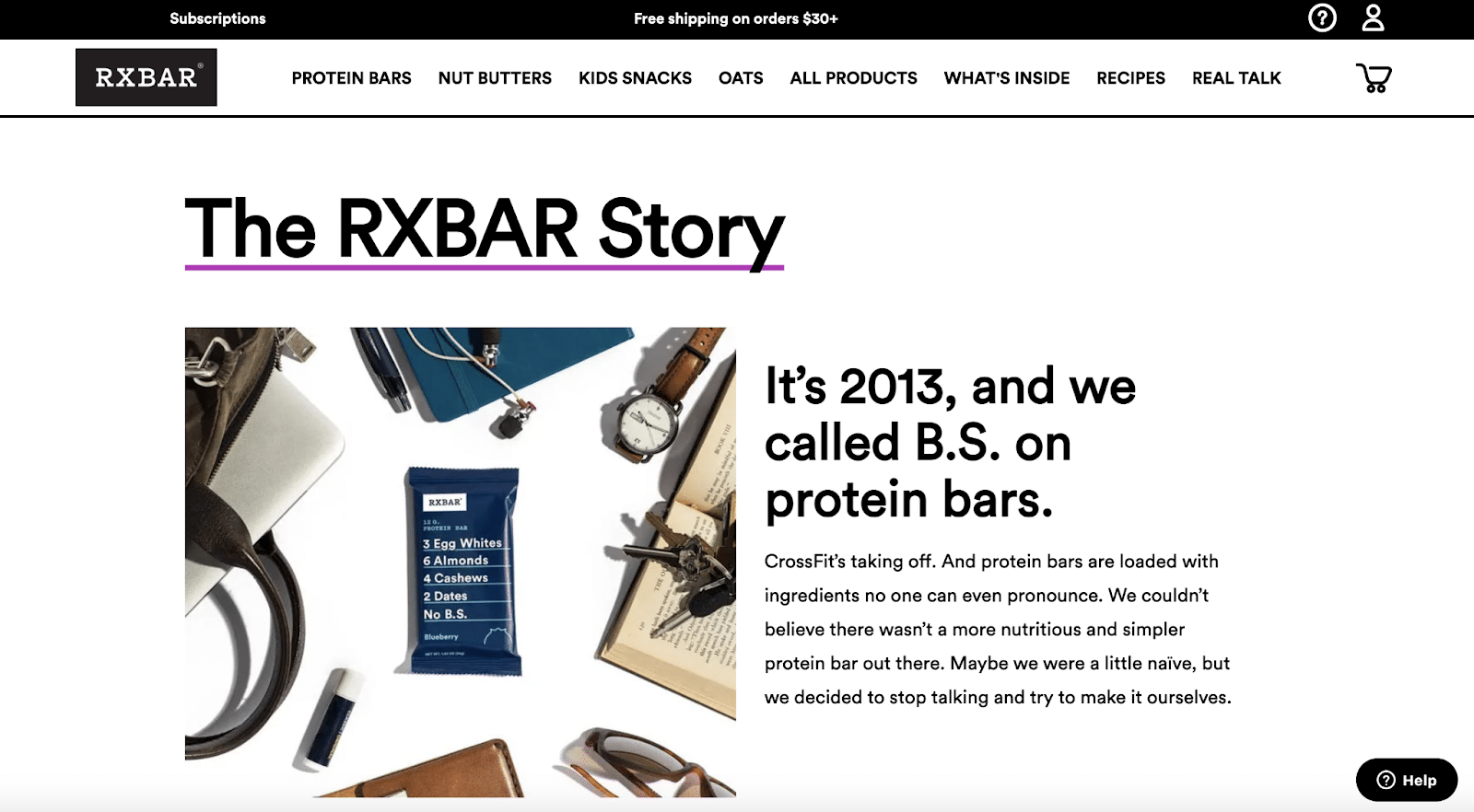 RXBAR erzählt die Geschichte des Unternehmens auf der Über uns Seite.