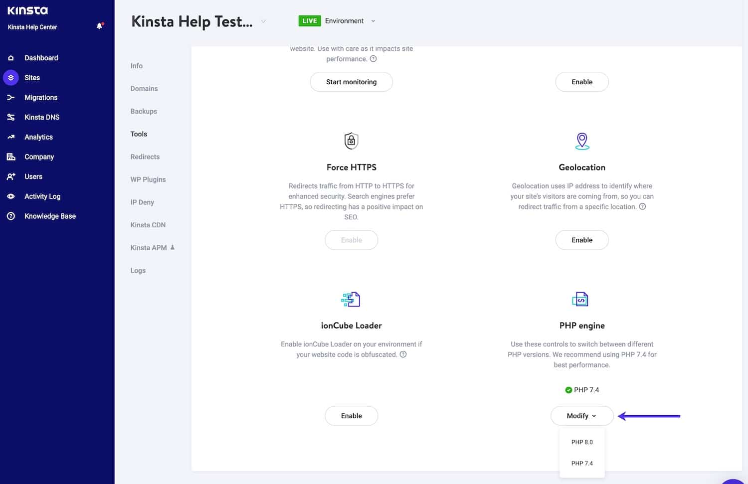 Update PHP in MyKinsta Update PHP in MyKinsta.