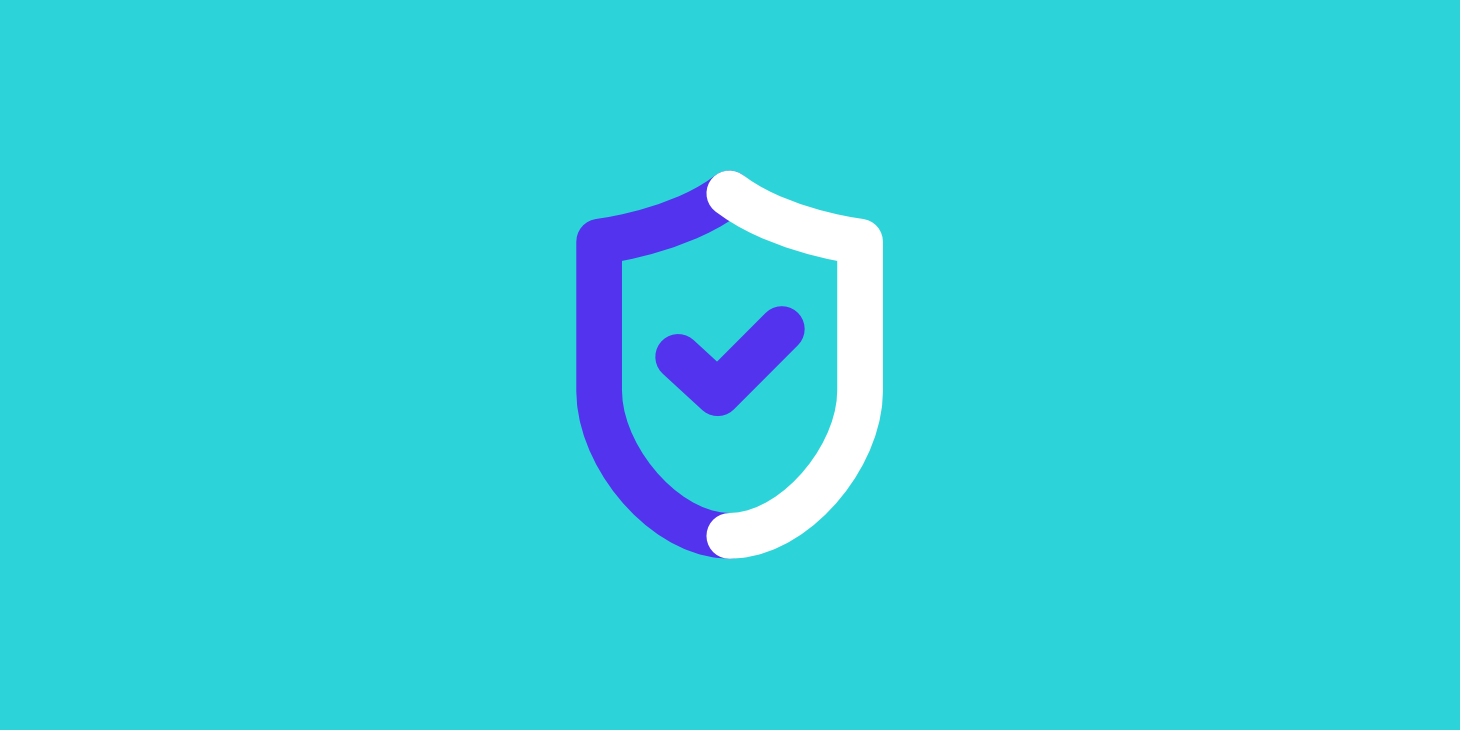 An illustration of a blue-and-white security badge against a teal background.