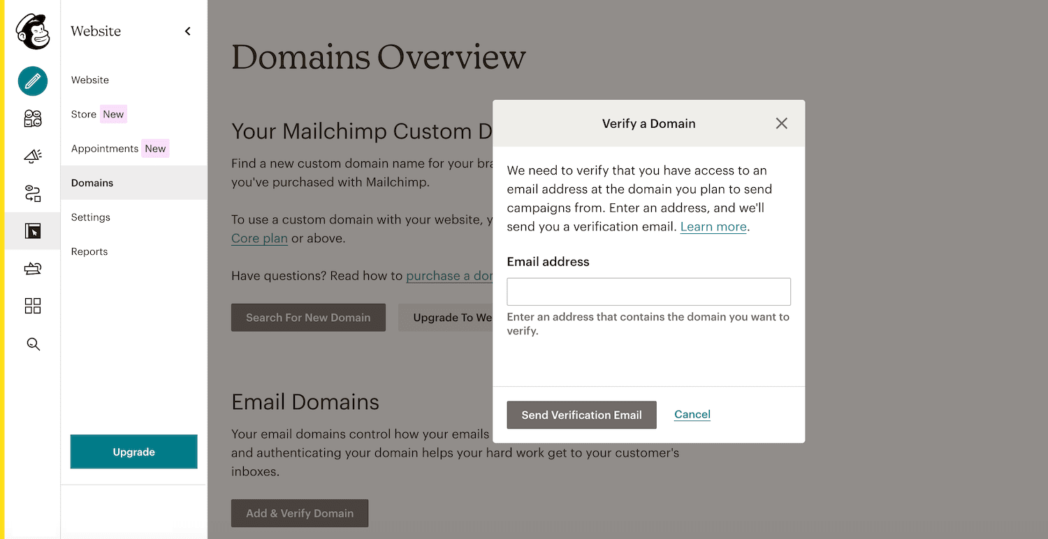 Verifica del nome di dominio in Mailchimp