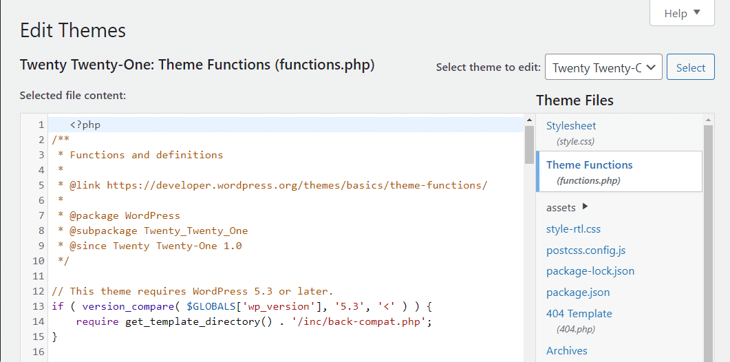 Theme-Funktionsdatei (functions.php).