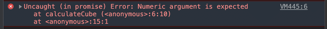 L’errore “Uncaught (in promise) Error: Numeric argument is expected” mostrato su uno sfondo grigio scuro accanto all'icona di una croce rossa