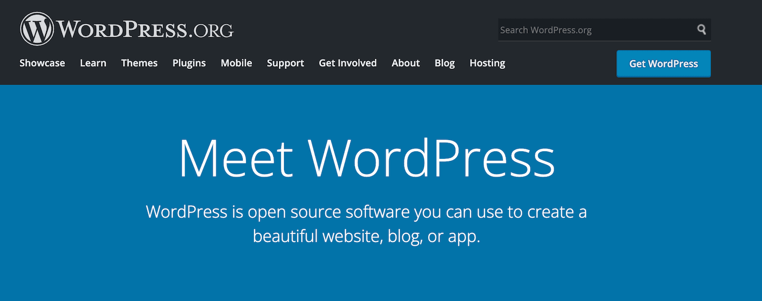 Página inicial do WordPress.org.