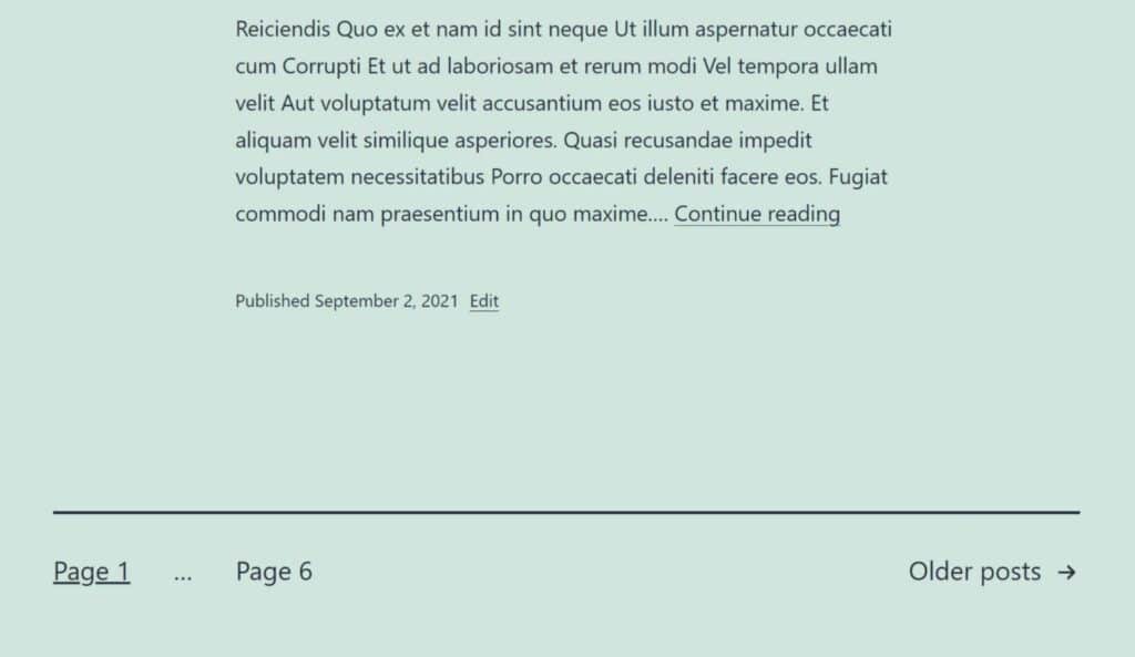 Il tema Twenty Twenty-One fornisce opzioni di paginazione limitate sulla prima pagina.