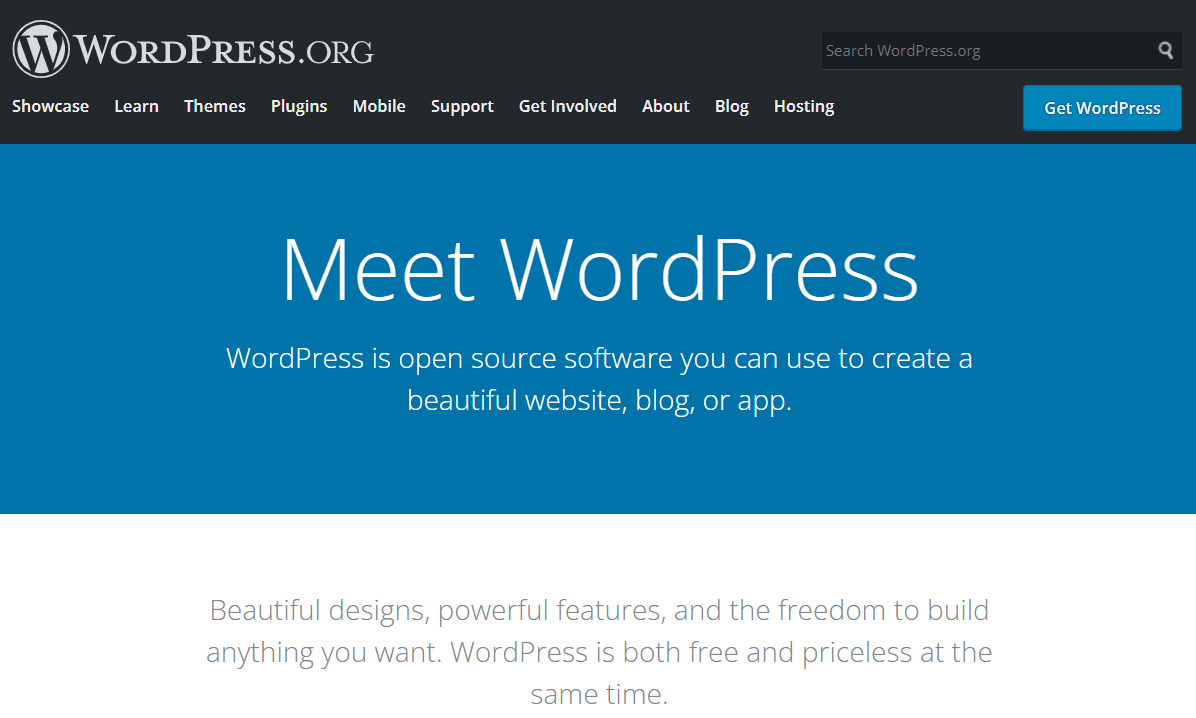 WordPress.org ana sayfası