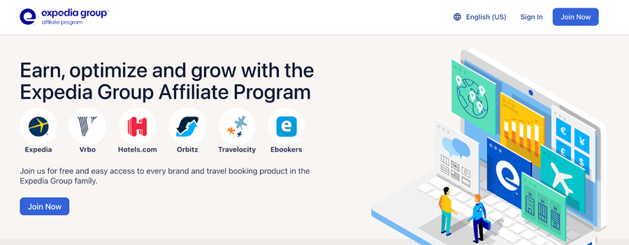 Expedia's affiliate program page that says, 