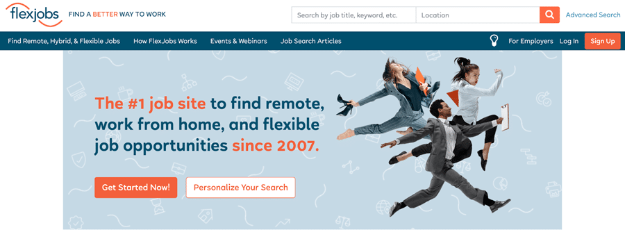 FlexJobs' homepage that says, 
