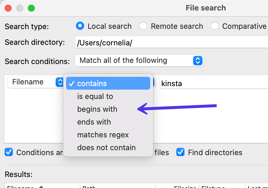 Match searches based on other parameters like where the Filename begins with or ends with a specific keyword.