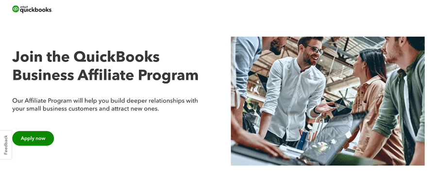QuickBooks' affiliate program page that says 