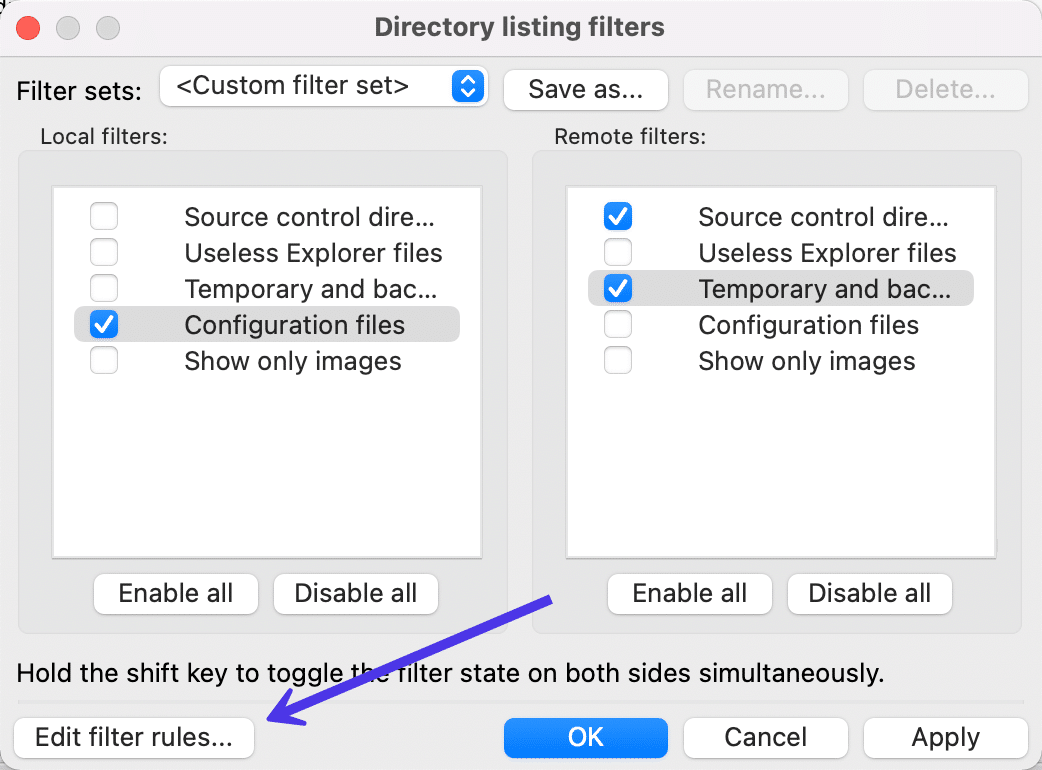 Selecteer de knop Edit Filter Rules.