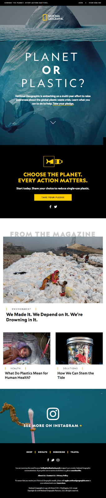 Exemplo de newsletter da National Geographic por e-mail
