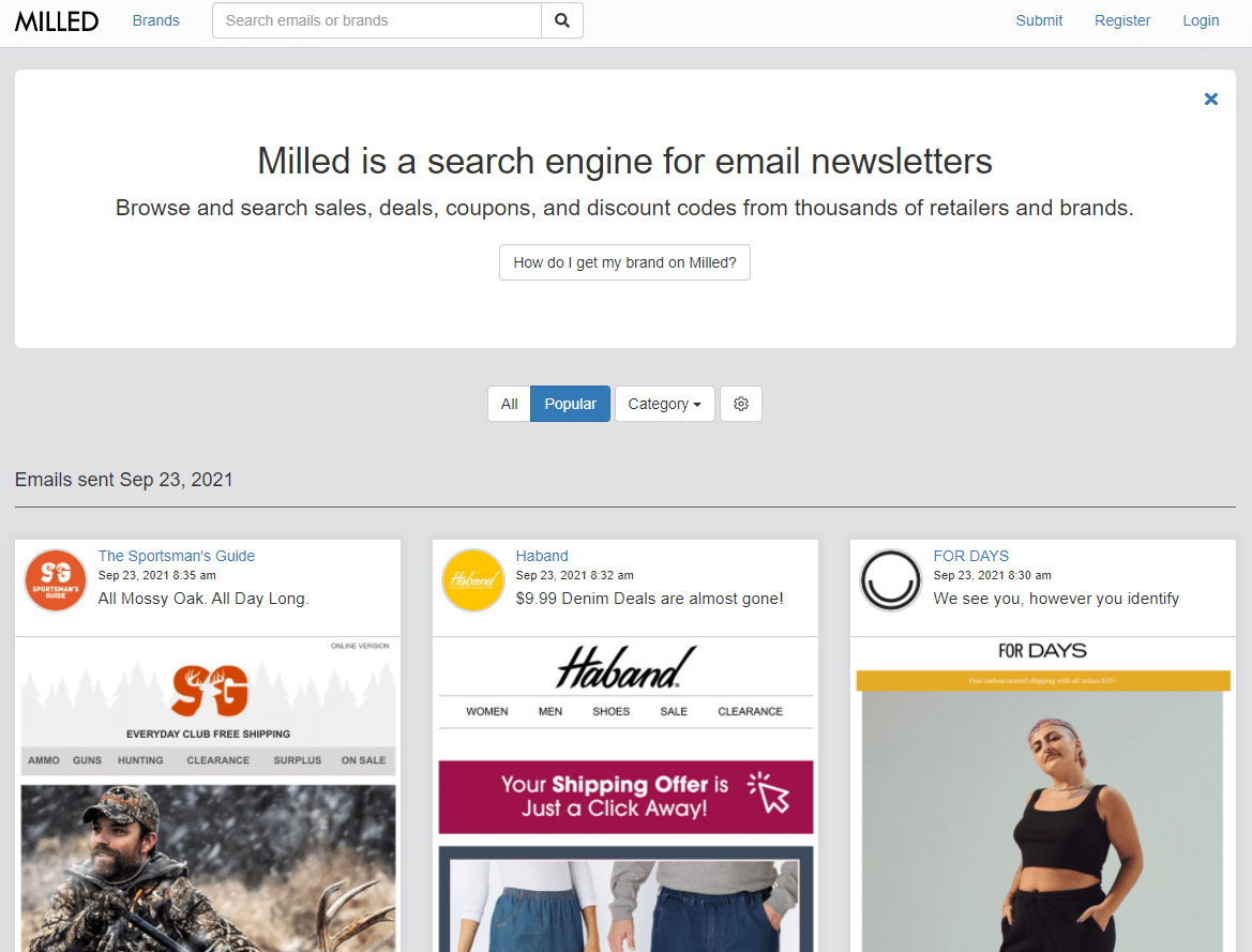 Motor de busca de boletins de e-mail de Milled