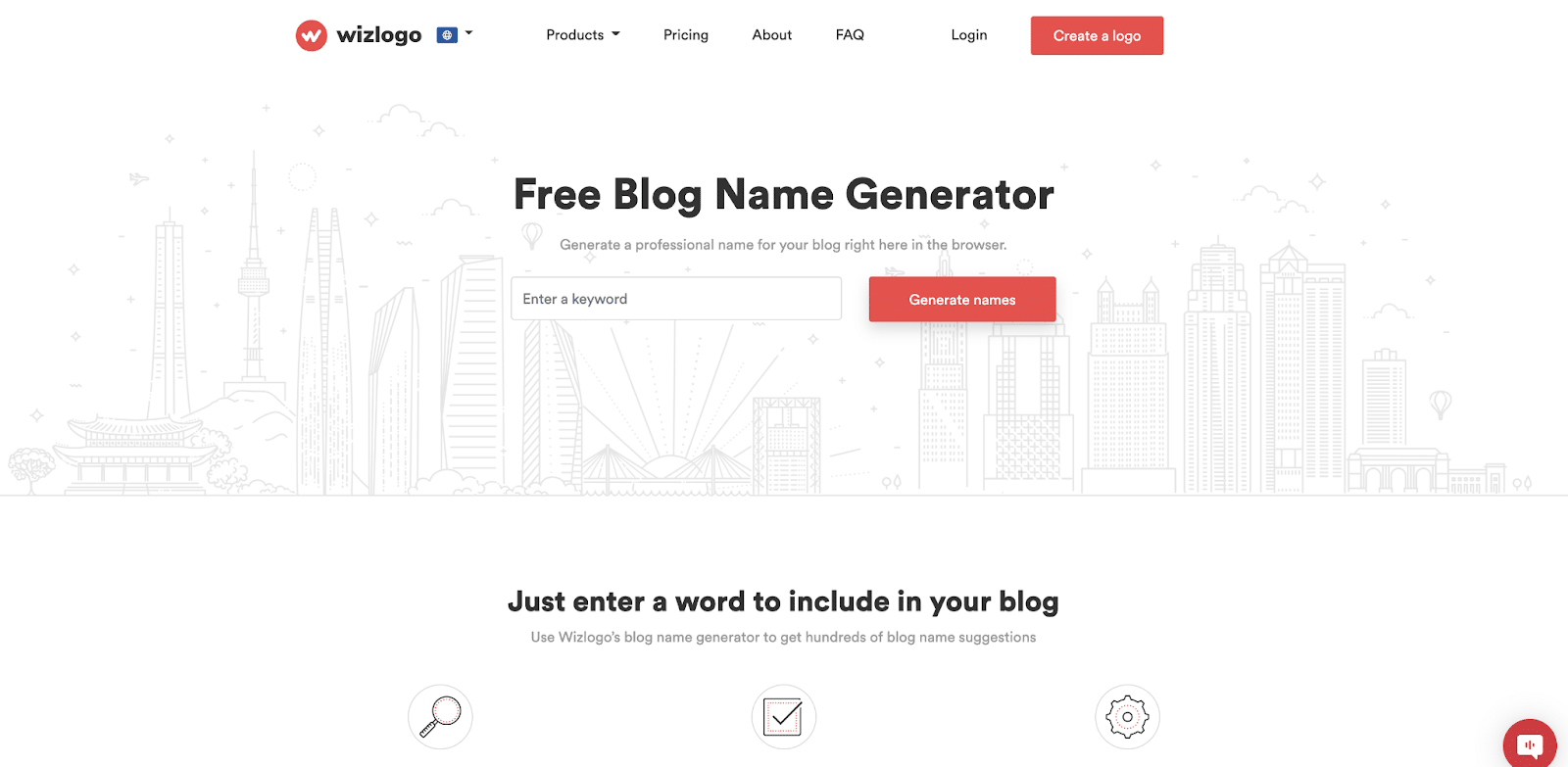 El generador de nombres de blogs de Wizlogo.