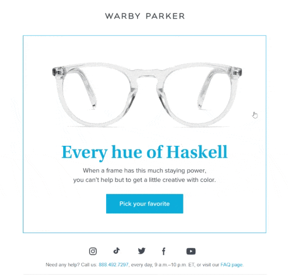 Warby Parker ecommerce newsletter por e-mail.