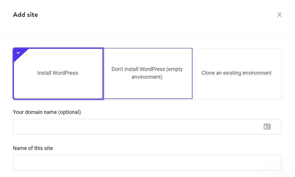 Schermata di MyKinsta per iniziare l’installazione di WordPress