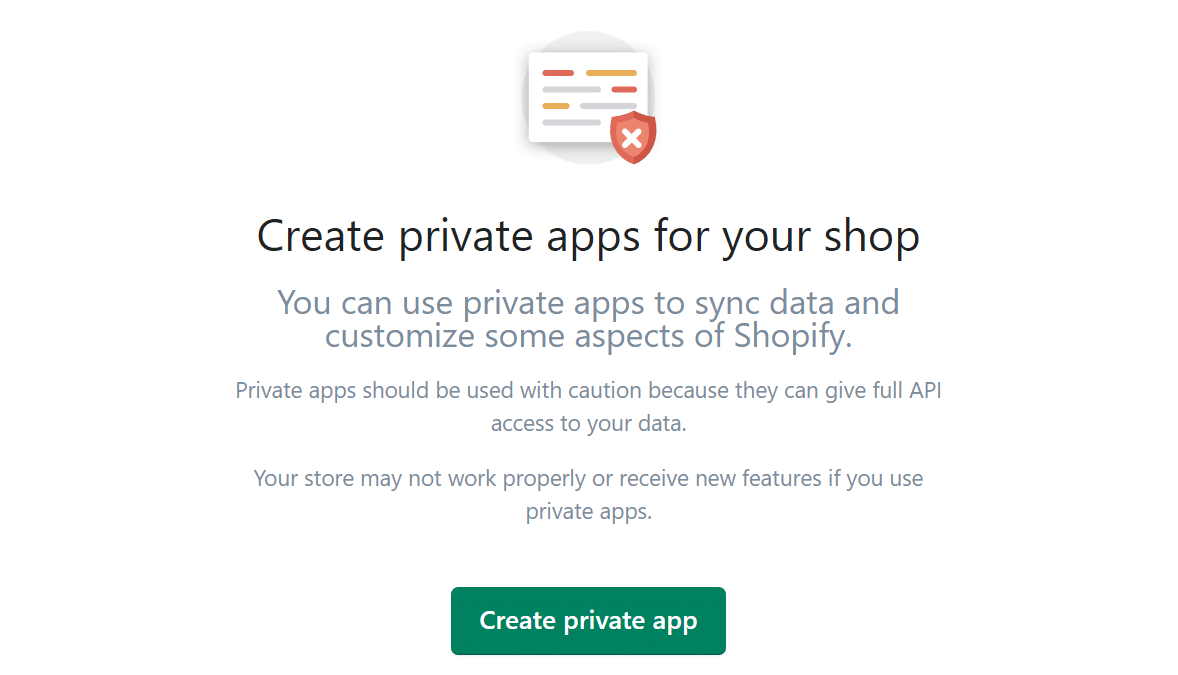 De ‘Create private app’ optie.