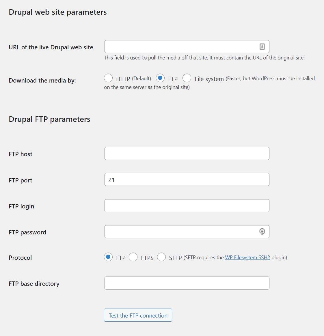 Enter FTP credentials