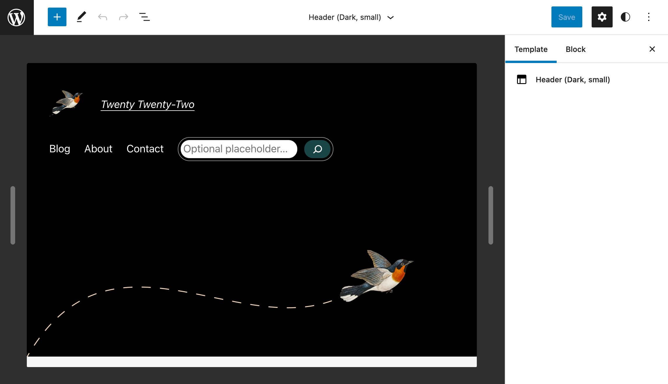 L'icona ellipsis lancia l'editor di parti di template isolate