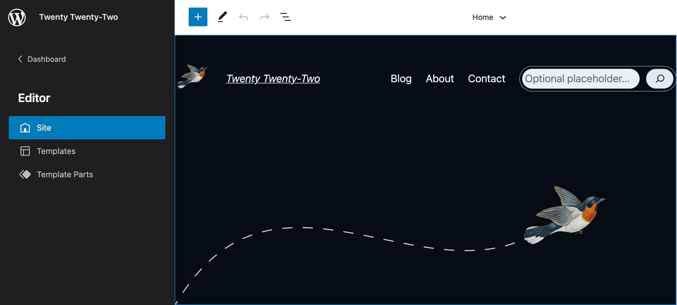 Editorens navigationsmenu.