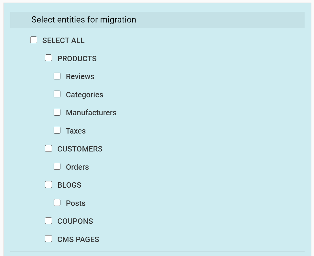 Schermata con la lista dei dati da spostare