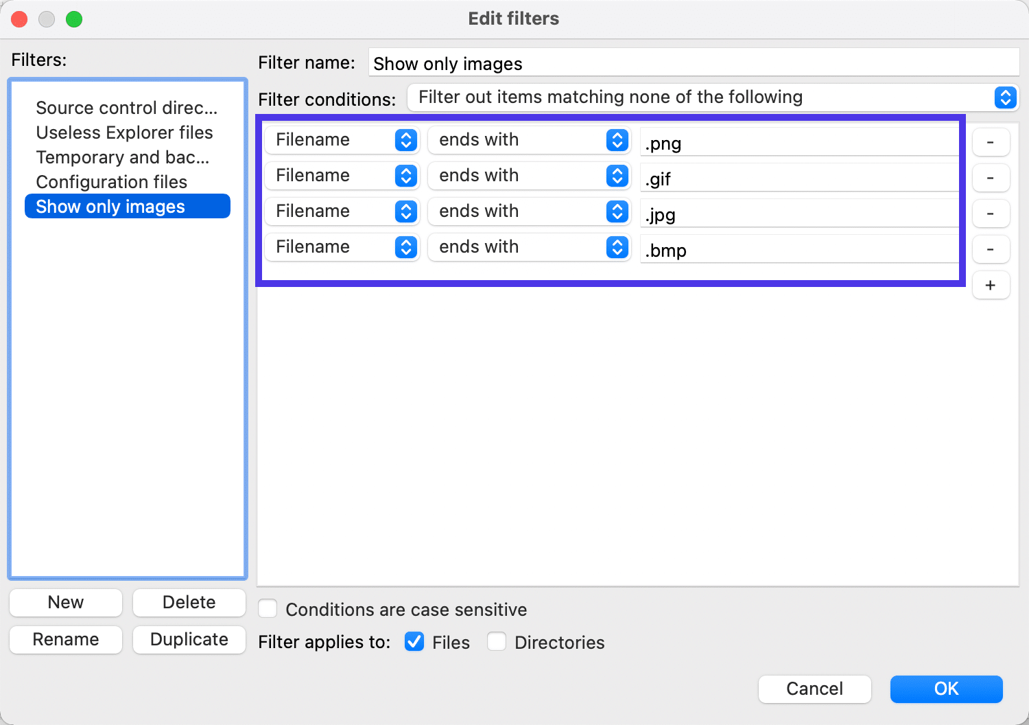 Add more specific filter rules on this page.