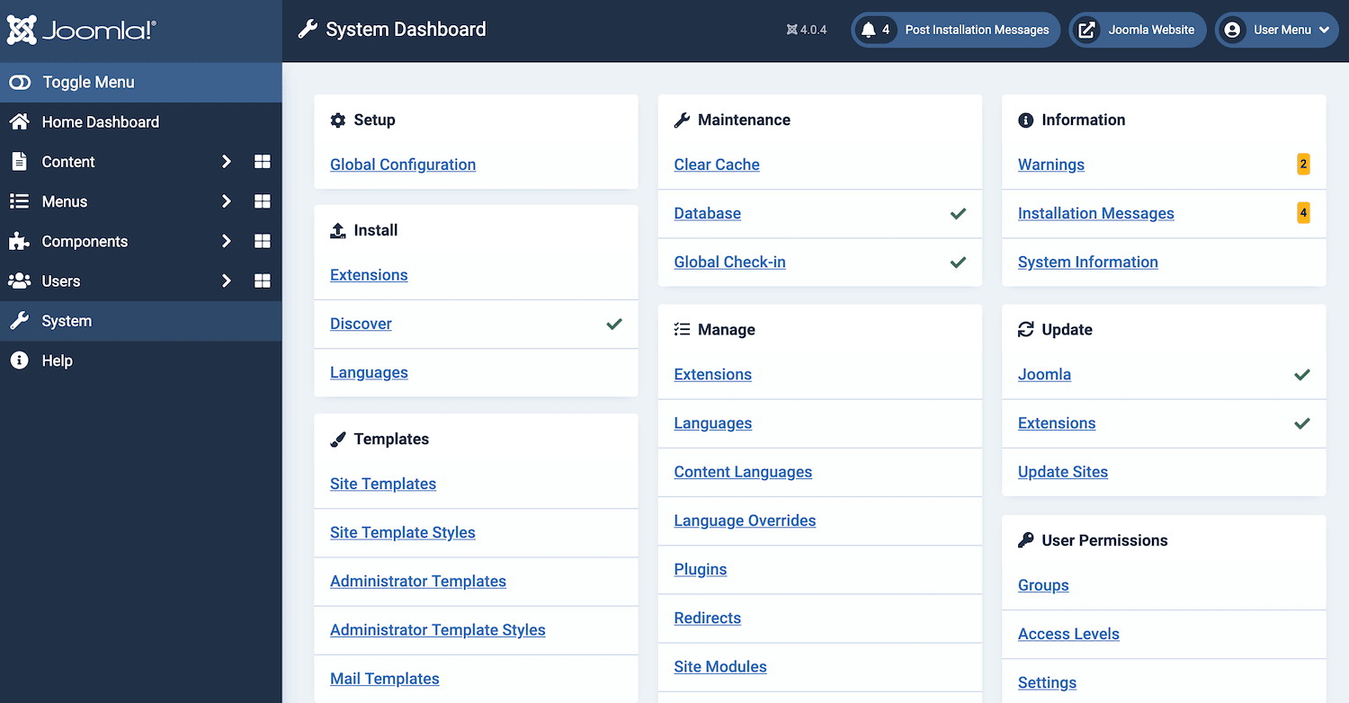 Paramètres de la base de données Joomla.