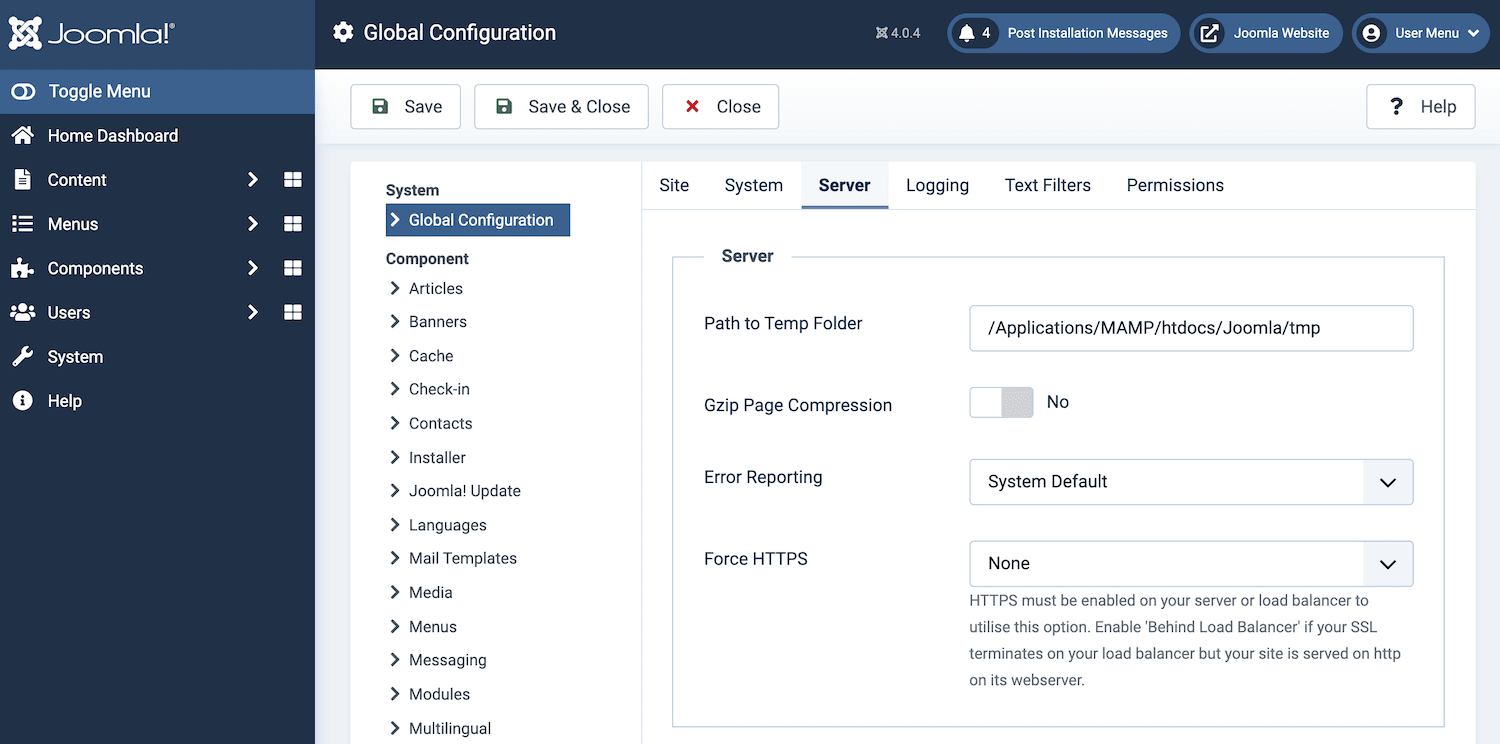 Select appropriate server in Global Configuration tab