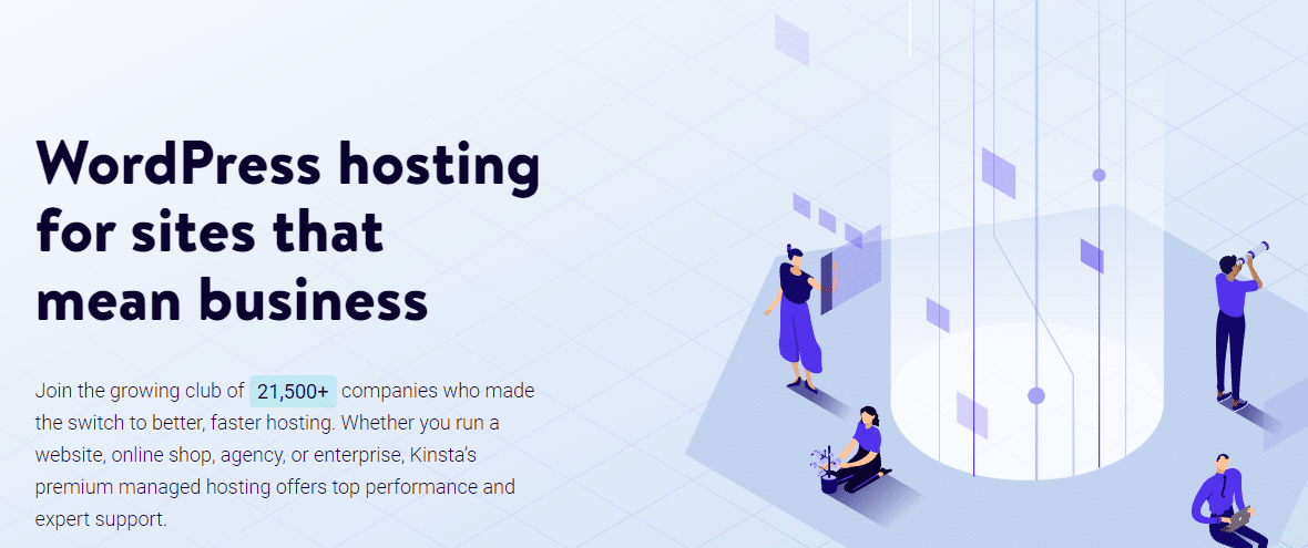 Banner Kinsta con il motto WordPress hosting for sites that mean business.