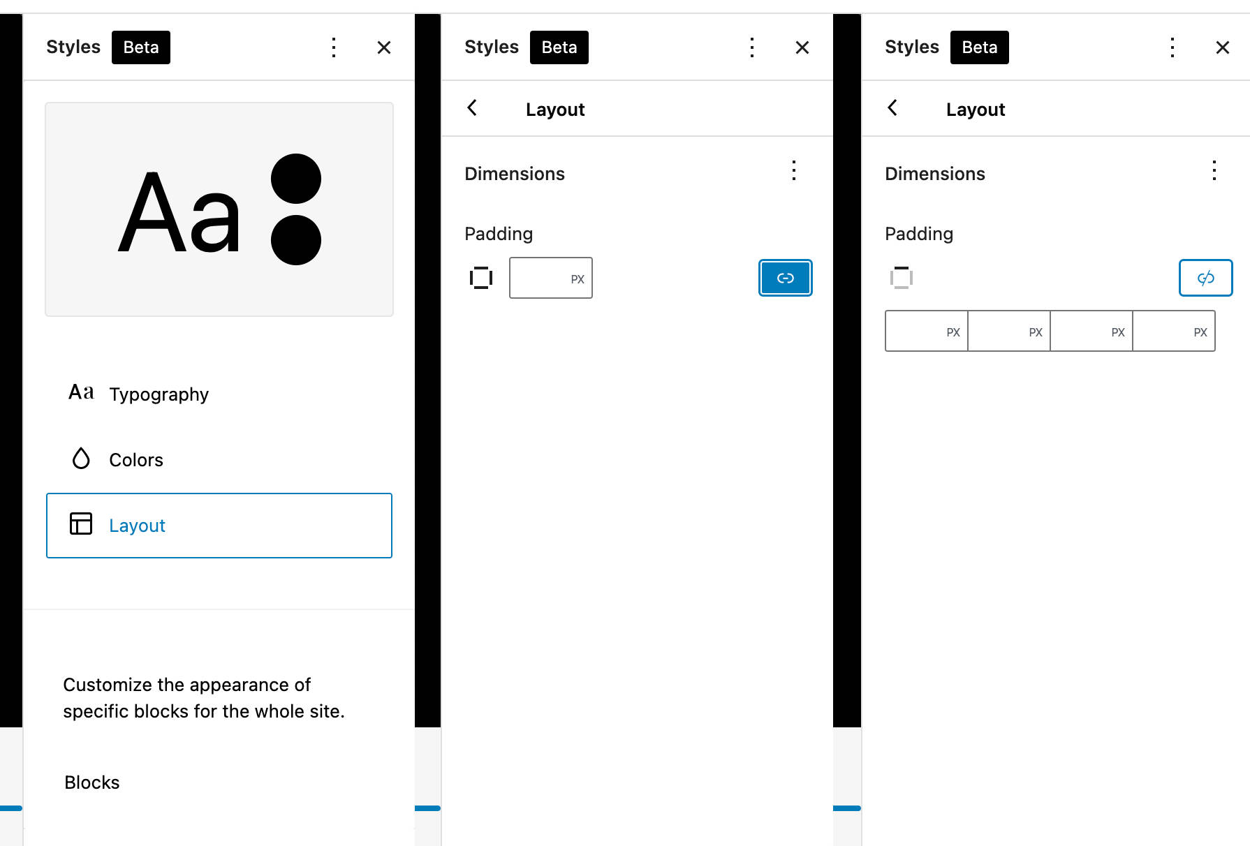 Configurações de layout em Twenty Twenty-Two