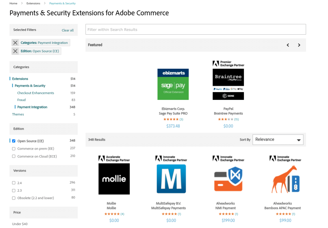 Options de passerelle de paiement Magento