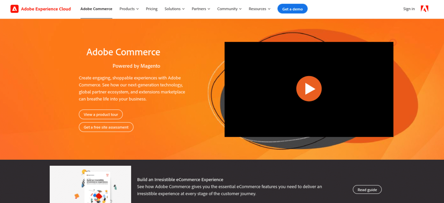 Homepage di Magento che ora si chiama Adobe Commerce