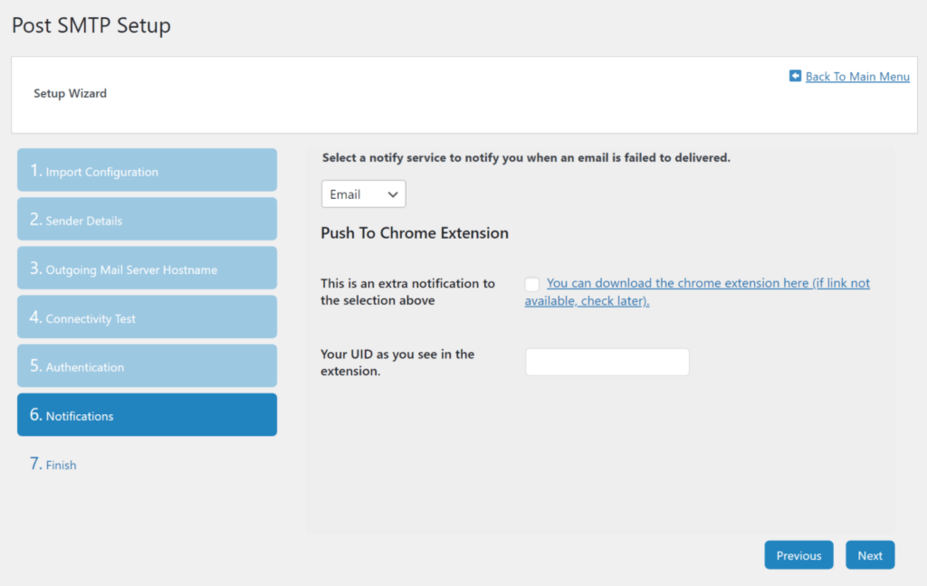 Post SMTP lets you configure notifications, but these are totally optional and you can skip this test.