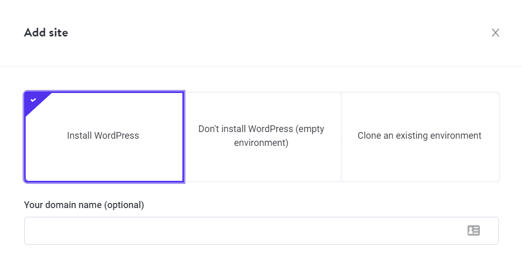 Schermata di MyKinsta per l’installazione di WordPress.