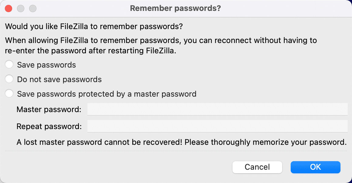 Save a password or make a Master Password.
