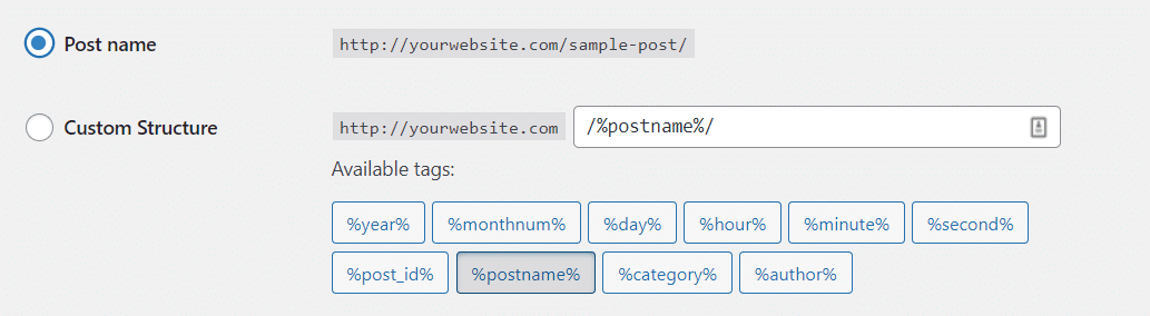 Mudar a estrutura permalink no painel de controle do WordPress