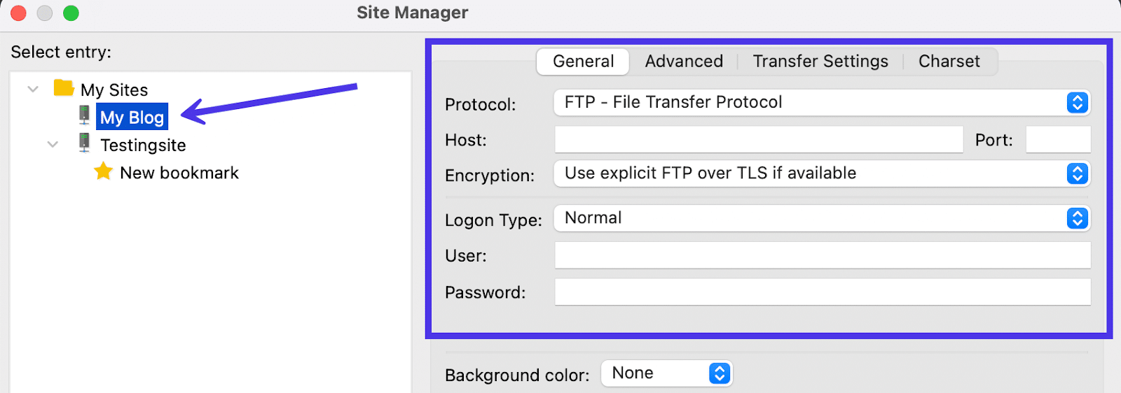 Todos os novos sites requerem suas próprias credenciais de host para fazer uma conexão.