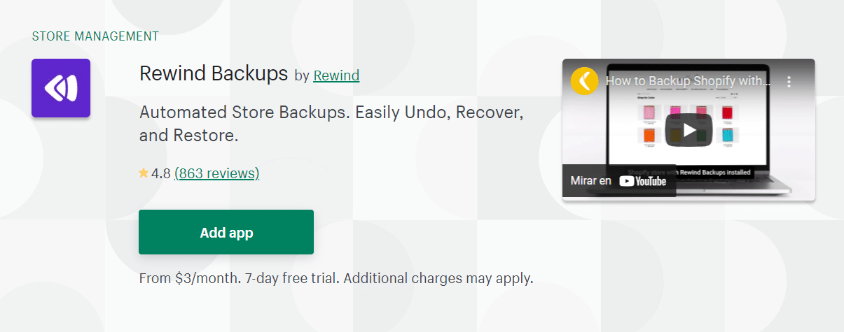 Backups für Shopify zurücksetzen