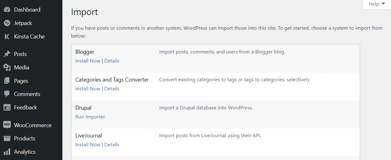 Exécuter l'outil d'importation de Drupal dans WordPress