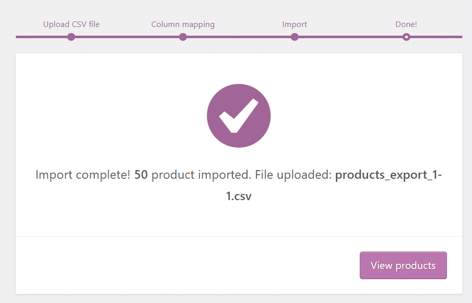 Import product process is complete