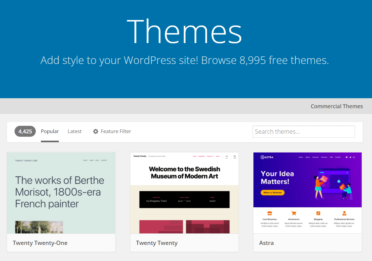 Le dépôt de thèmes de WordPress