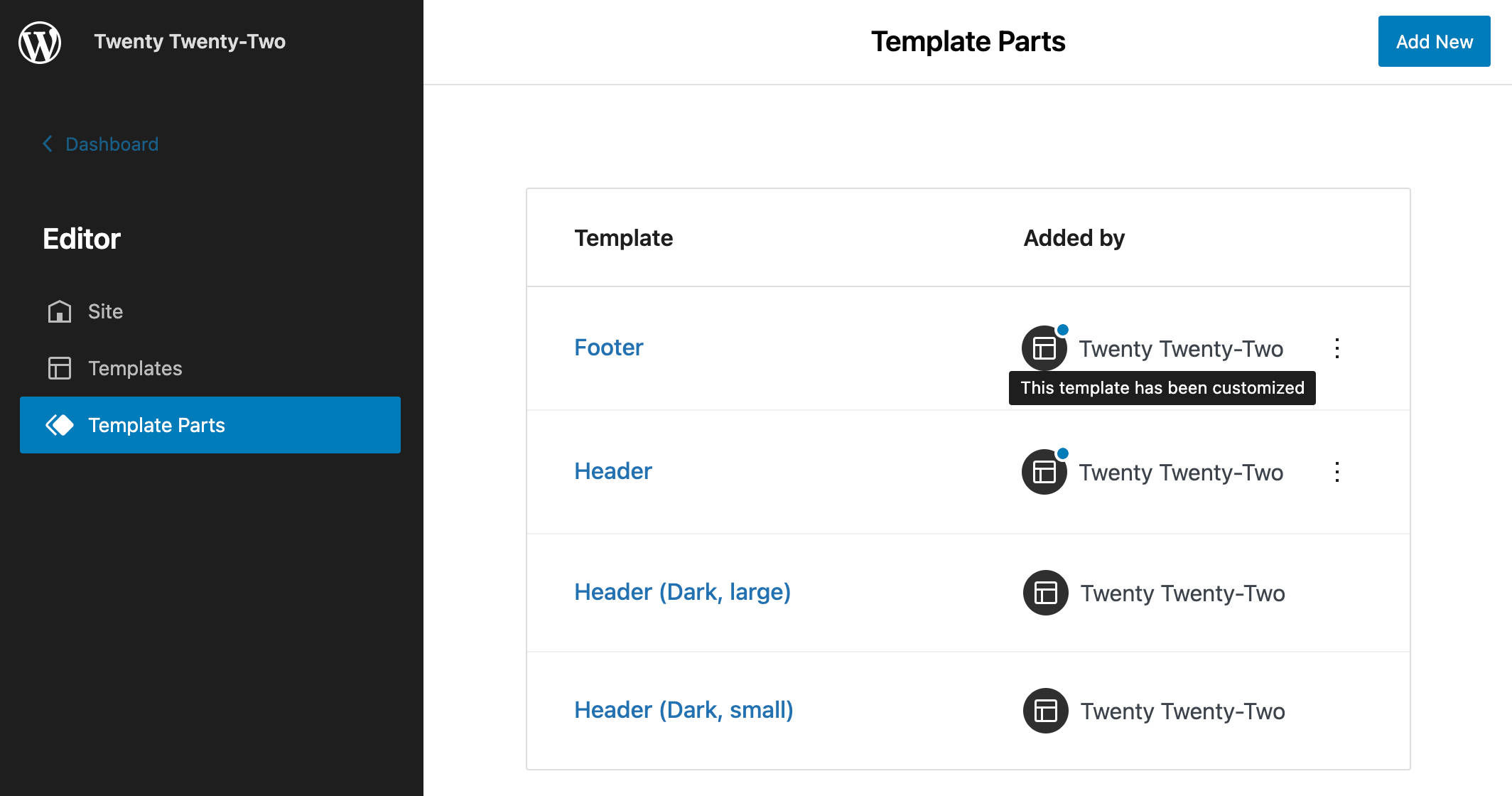 Twenty Twenty-Two template parts