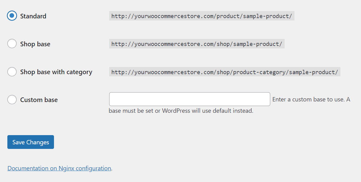Schermata per cambiare la struttura degli URL in WordPress