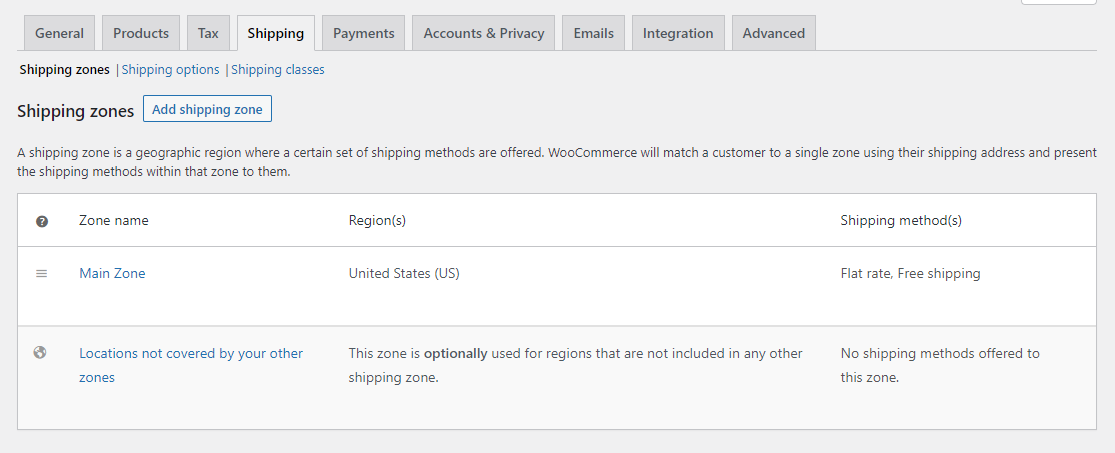 Configurações do WooCommerce.