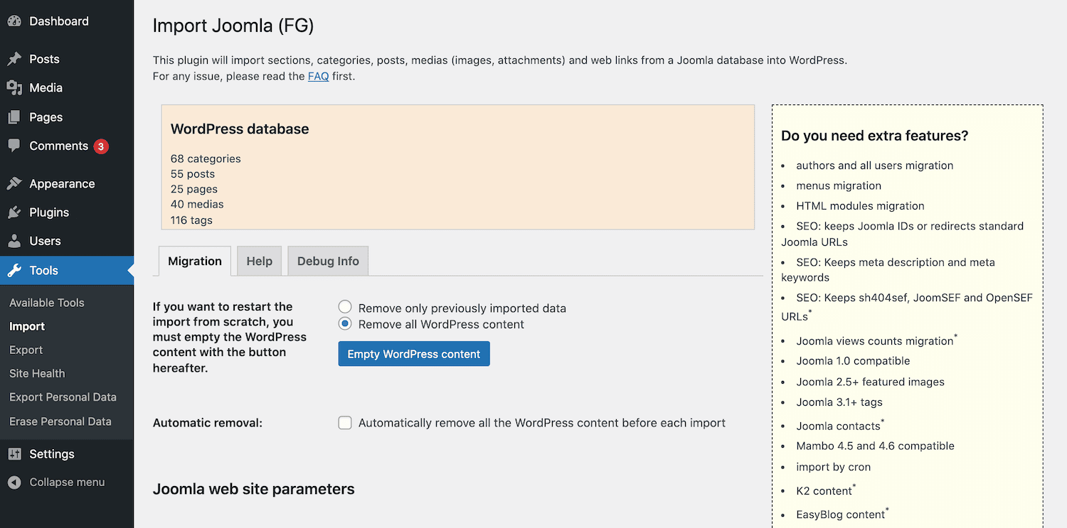 Joomla FGの設定ページをインポート