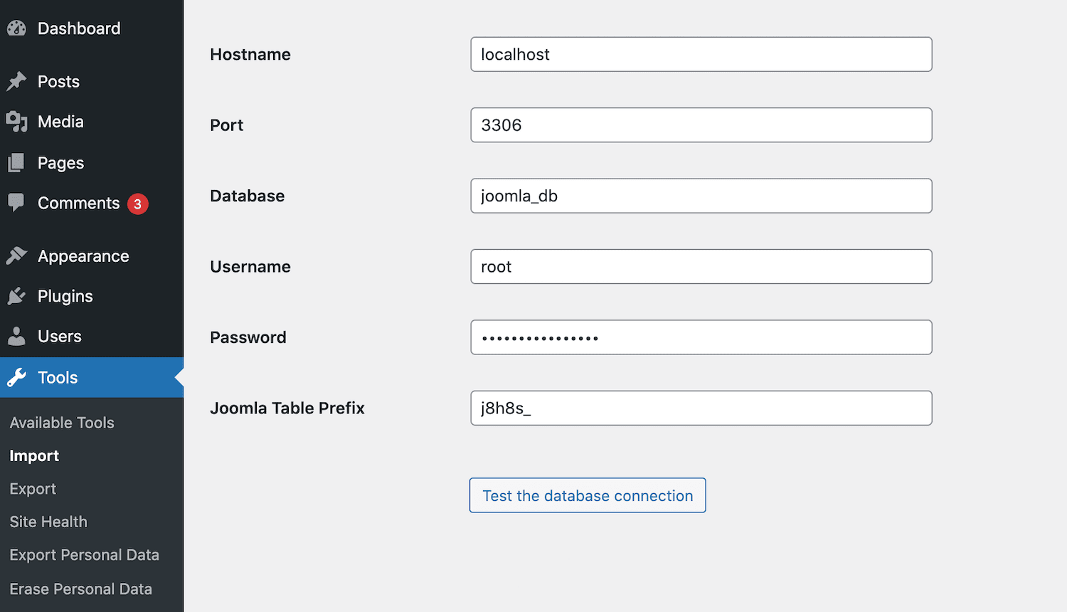 Copiar e colar informações do painel de controle Joomla