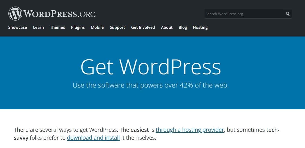The WordPress.org homepage
