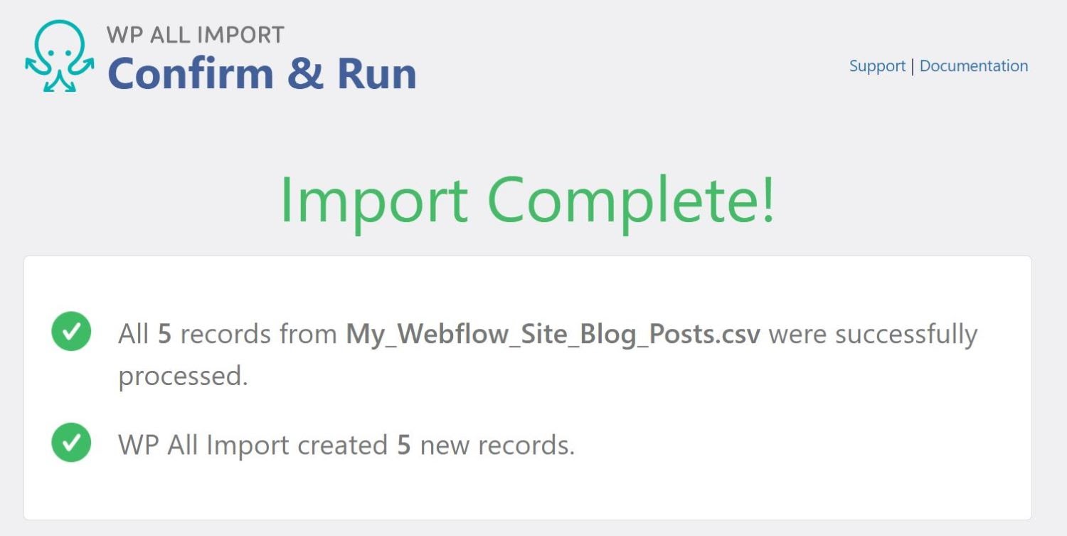  Import complete bericht in WP All Import