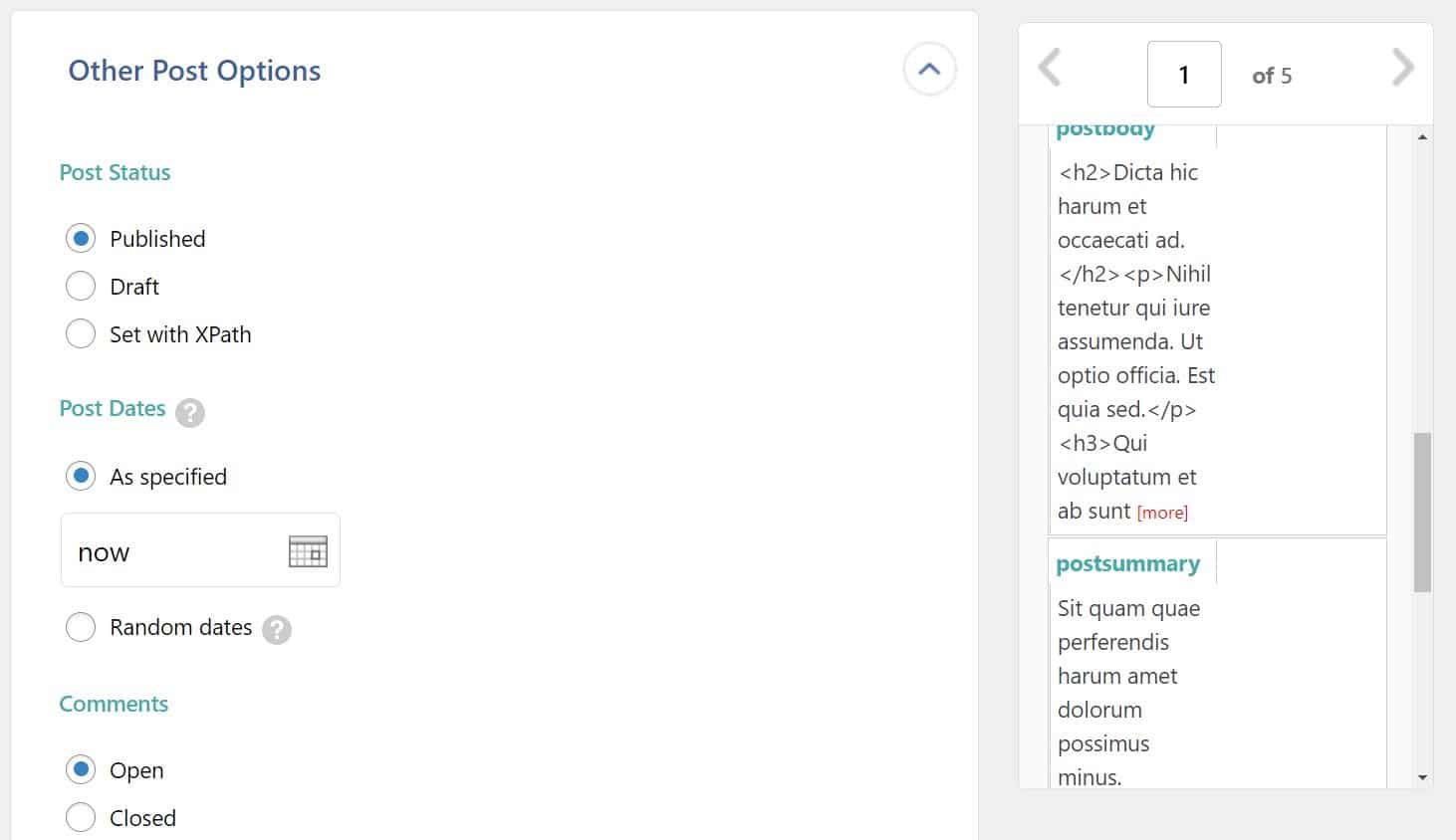 Configure post settings in WP All Import